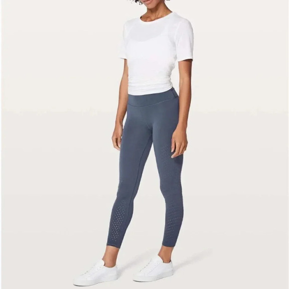 Lululemon Reveal 7/8 Tight Legging Pants Vortex 25" Dazed Gray Mesh Breathable 6 - Picture 2 of 12